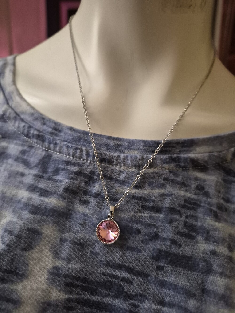 Fifth Avenue Collection Rose Pink Austrian Crystal Bezel Pendant Necklace NWT